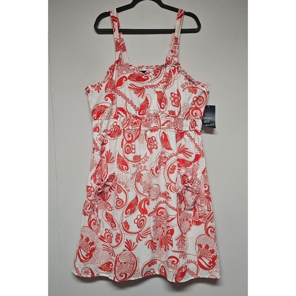Red White Vintage Paisley Abstract Print Summer Beach Vacation Dress Size 3X